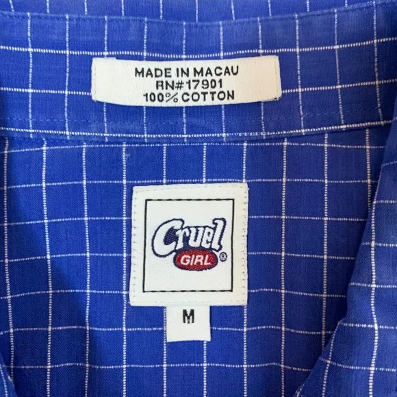 Cruel Girl Long Sleeve Blue White Check Western Shirt M - Picture 8 of 12